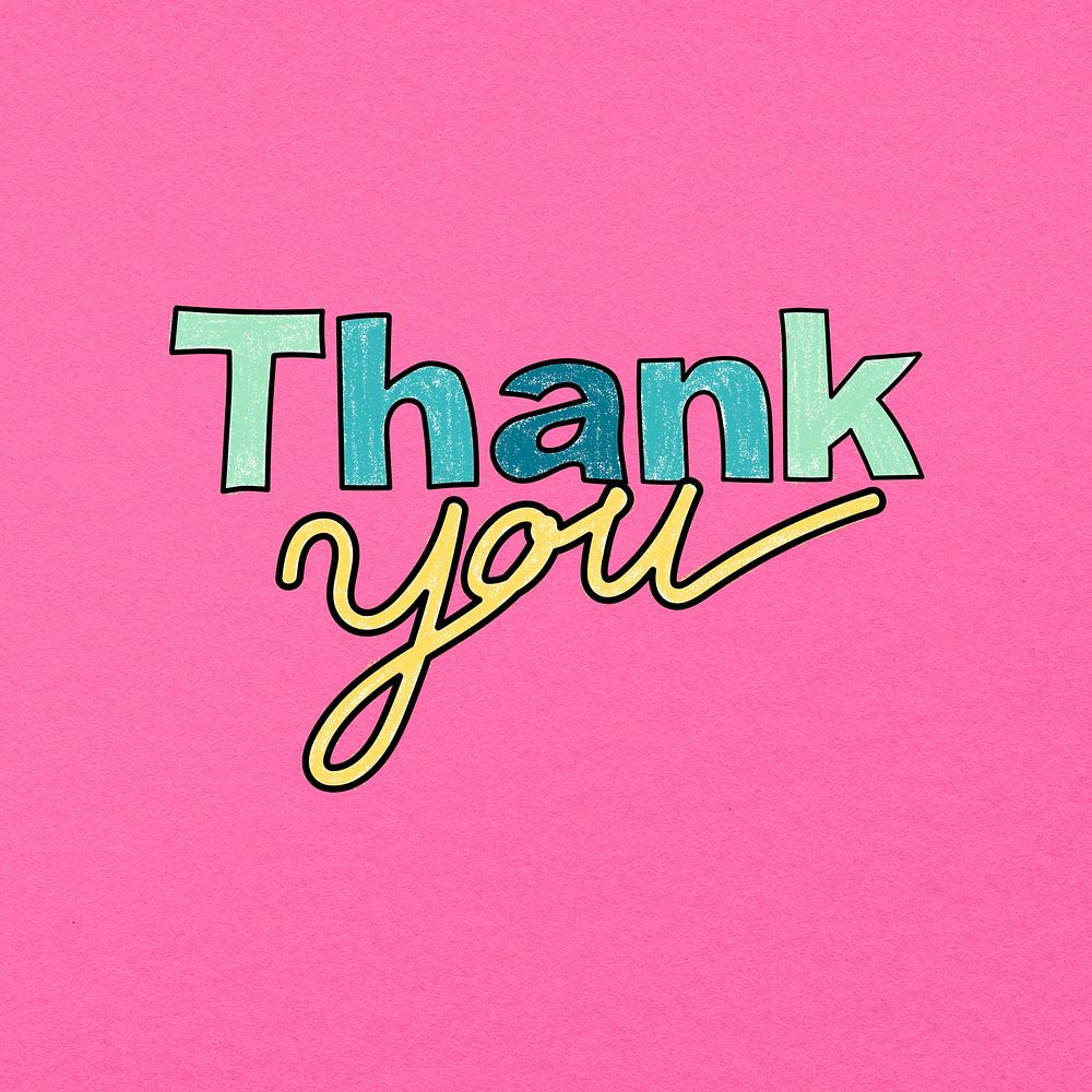 Thank you word sticker, cute pastel pink design psd