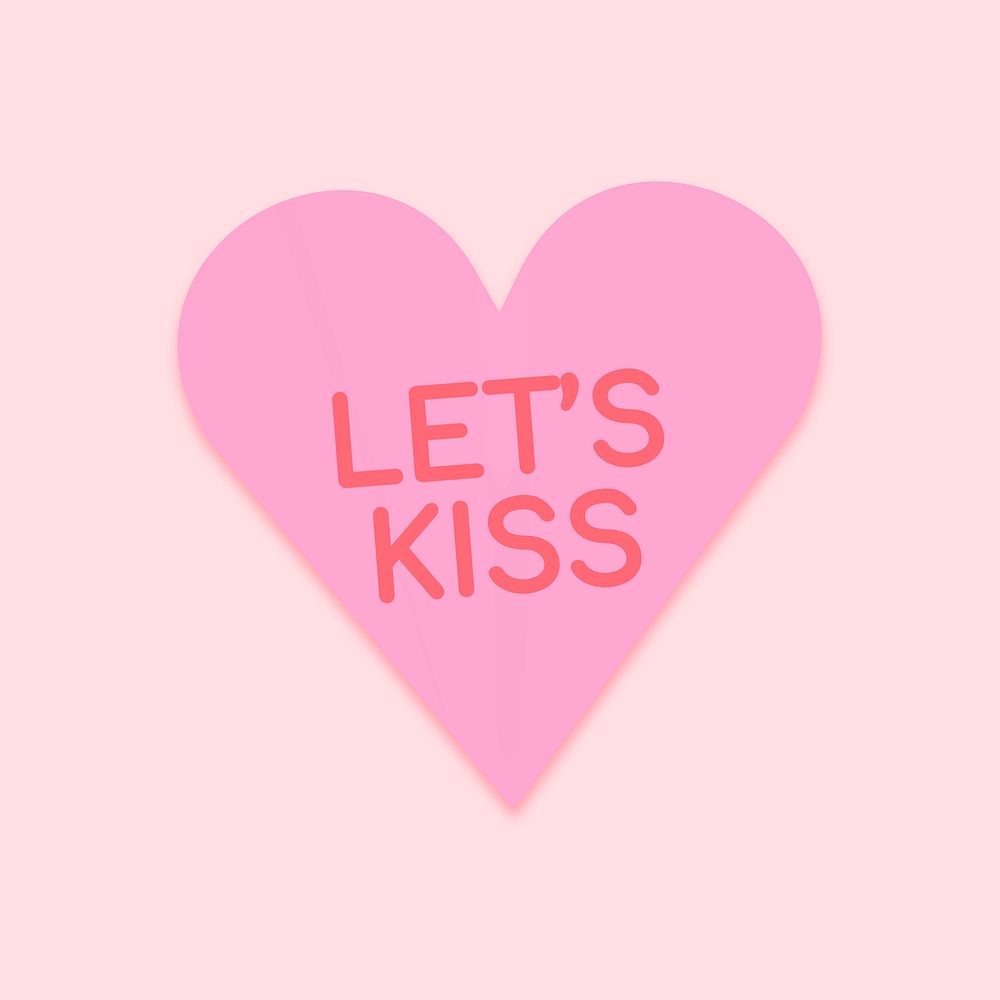 Heart shape psd stickers, kiss text