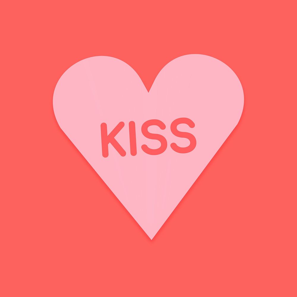 Heart shape vector stickers, kiss text