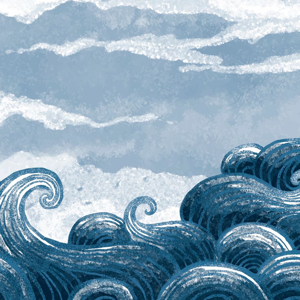 Ocean wave curl background painting illustration