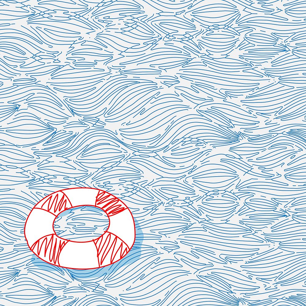 Lifesaver doodle on blue background design