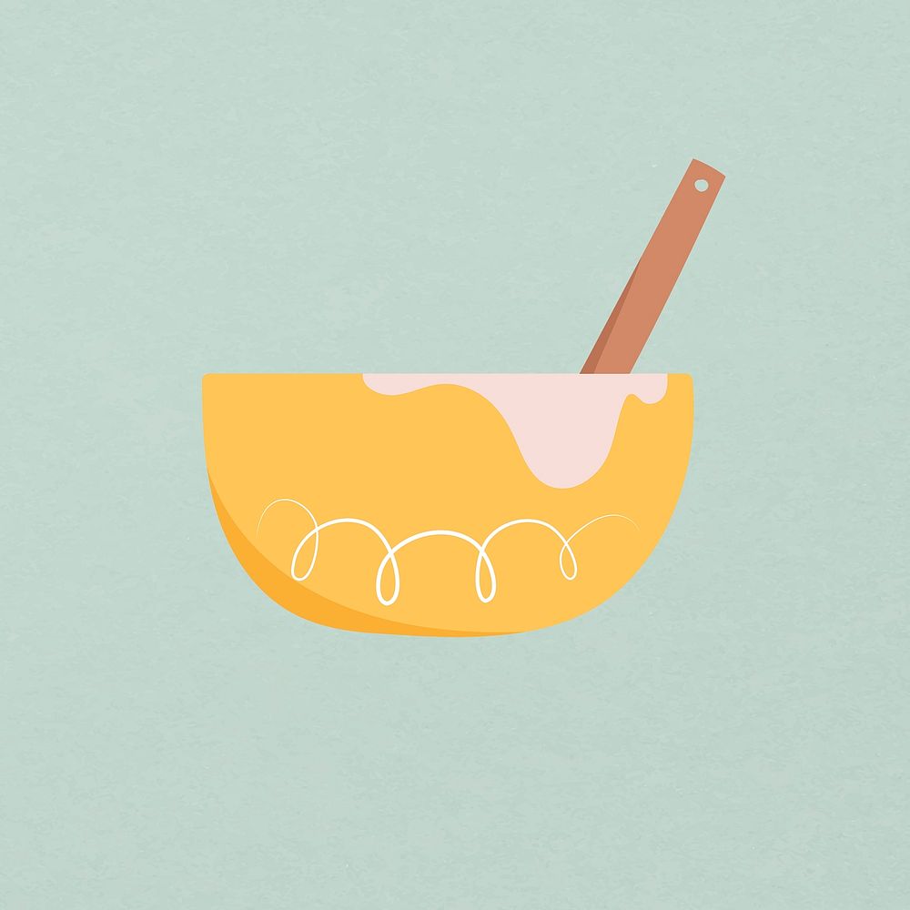 Yellow mixing bowl clipart, collage element cartoon design psd