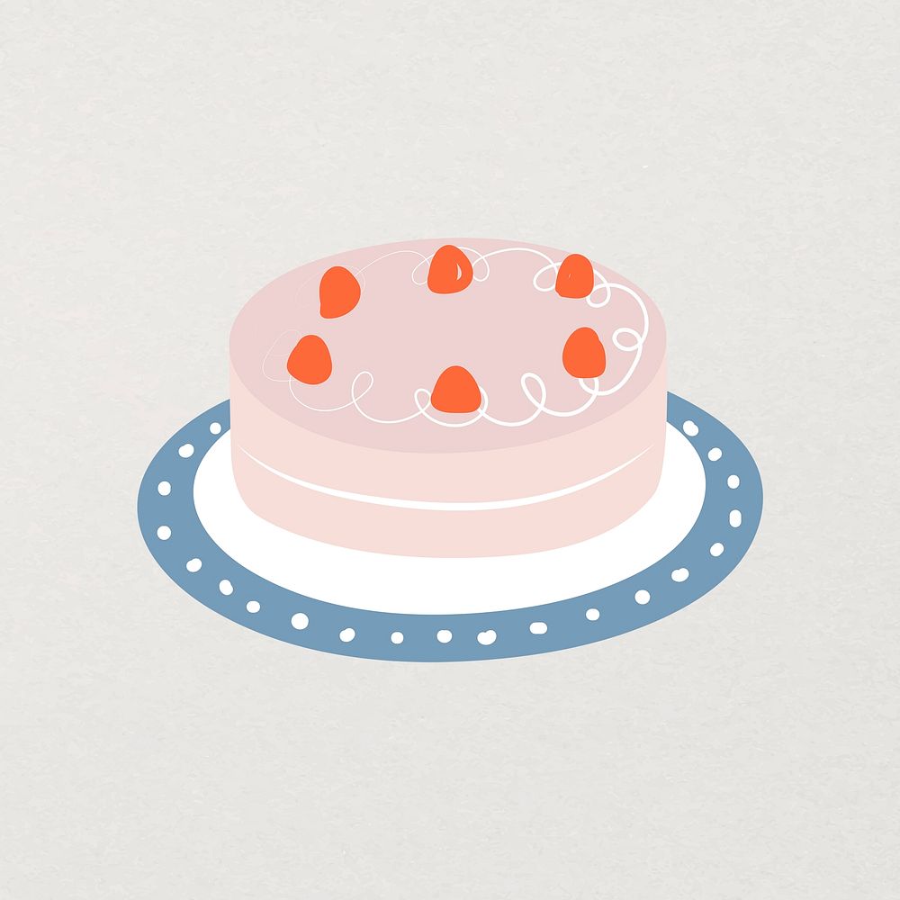 Cute strawberry cake, bakery illustration
