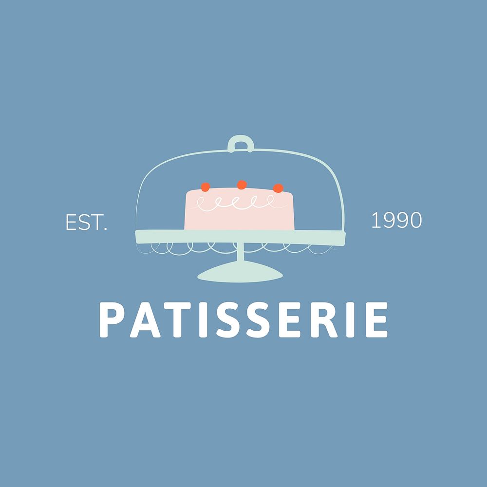 Bakery business logo template, cute cake illustration psd