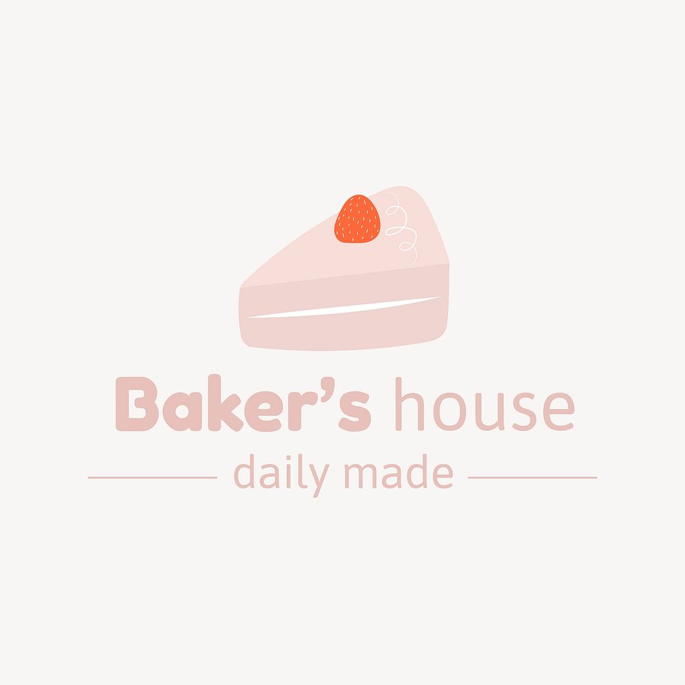 Strawberry cake logo template, cute bakery brand design psd