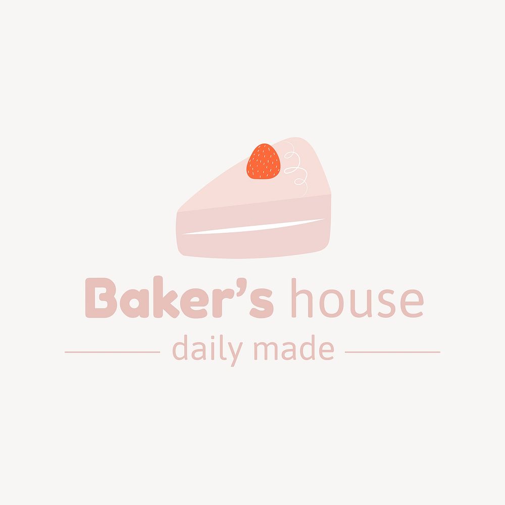 Strawberry cake logo template, cute bakery brand design vector