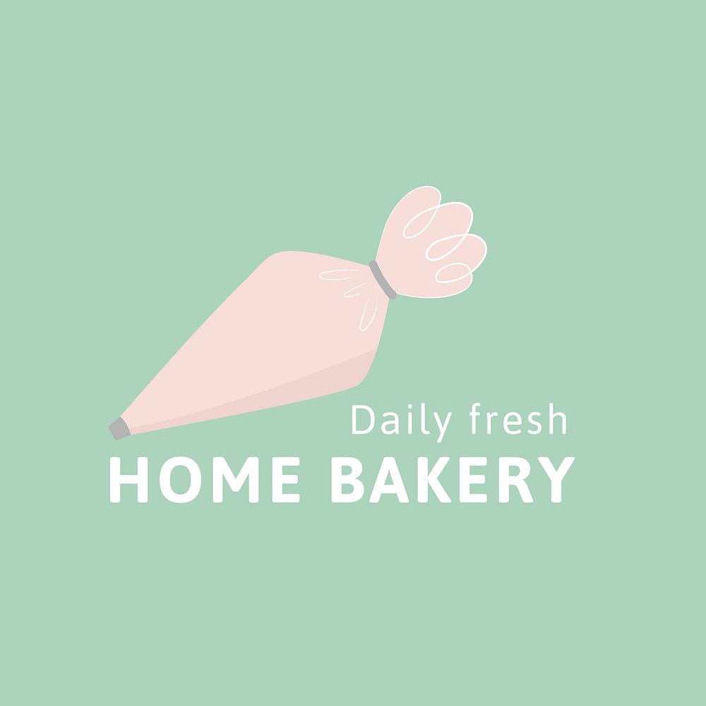 Cute bakery logo template, piping bag brand design psd