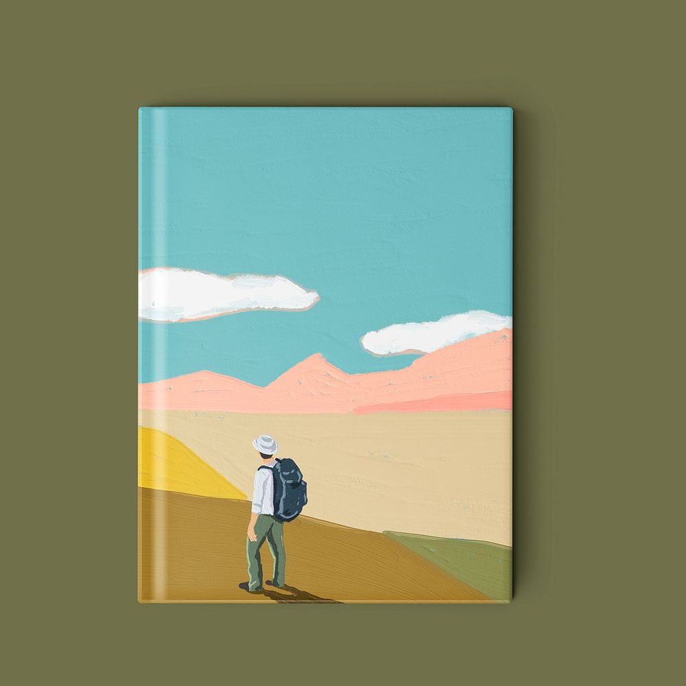 Book cover of hiker in mountain, paint brush style