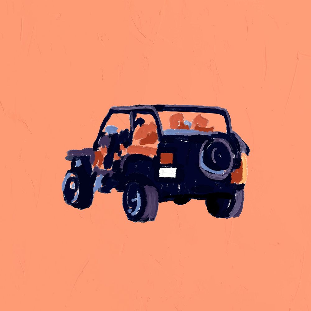 4WD car paint brush sticker, exploration design, pastel orange background design vector