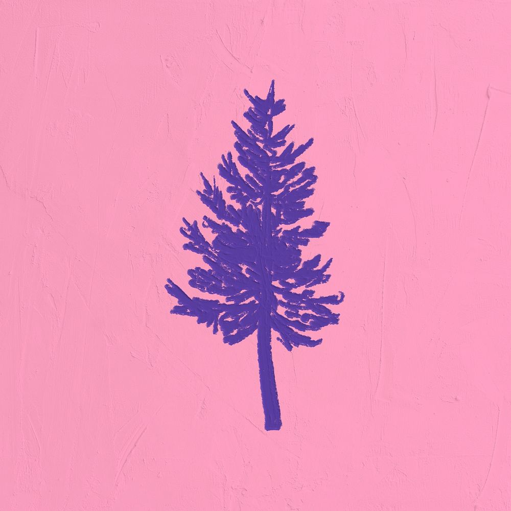 Watercolor painting pine tree, nature illustration on pink background, simple nature design