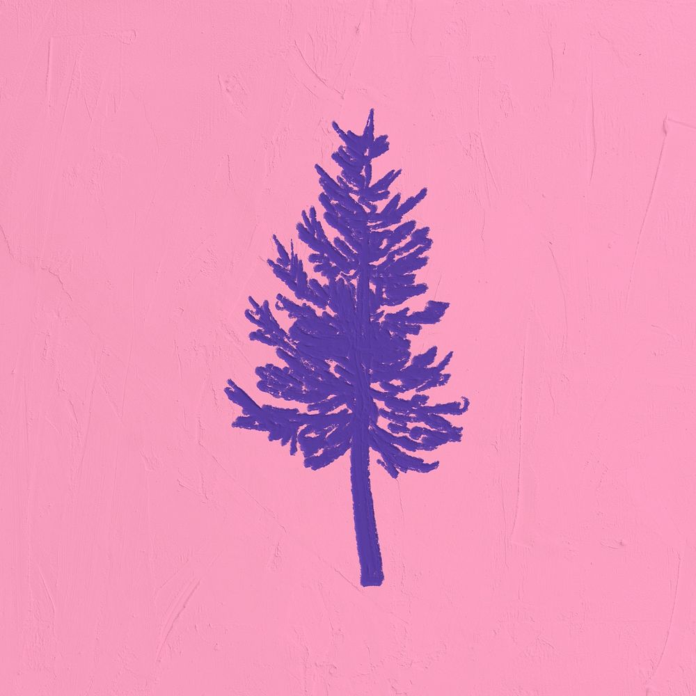 Watercolor painting pine tree sticker, aesthetic nature design on pink background psd