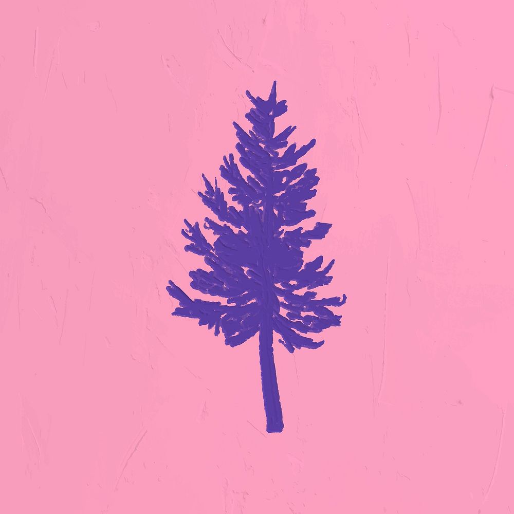 Pine tree paint brush sticker, nature design, pastel pink background design vector