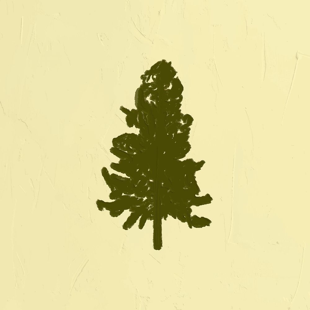 Pine tree paint brush sticker, nature design, pastel yellow background design vector