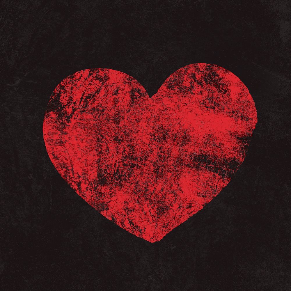 Red grunge heart clipart, black background 