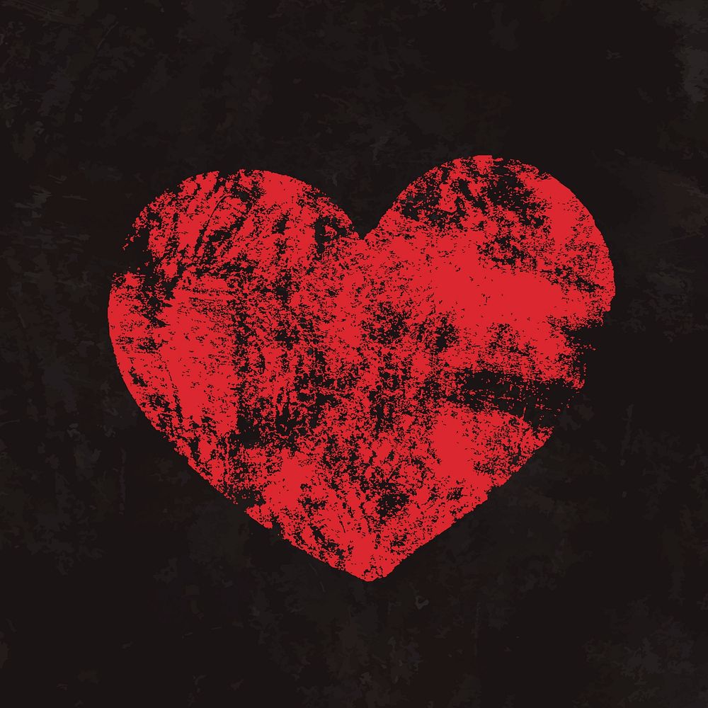 Red grunge heart clipart, black background vector