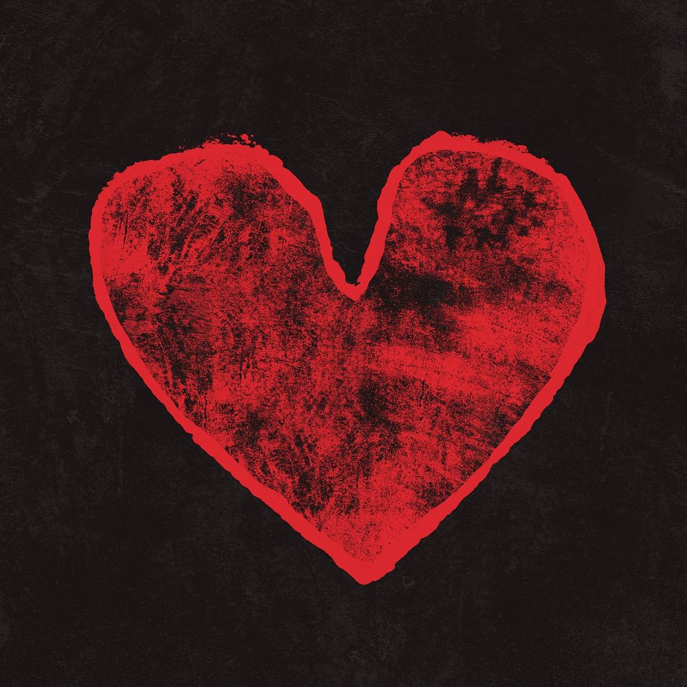 Red grunge heart clipart, black background 