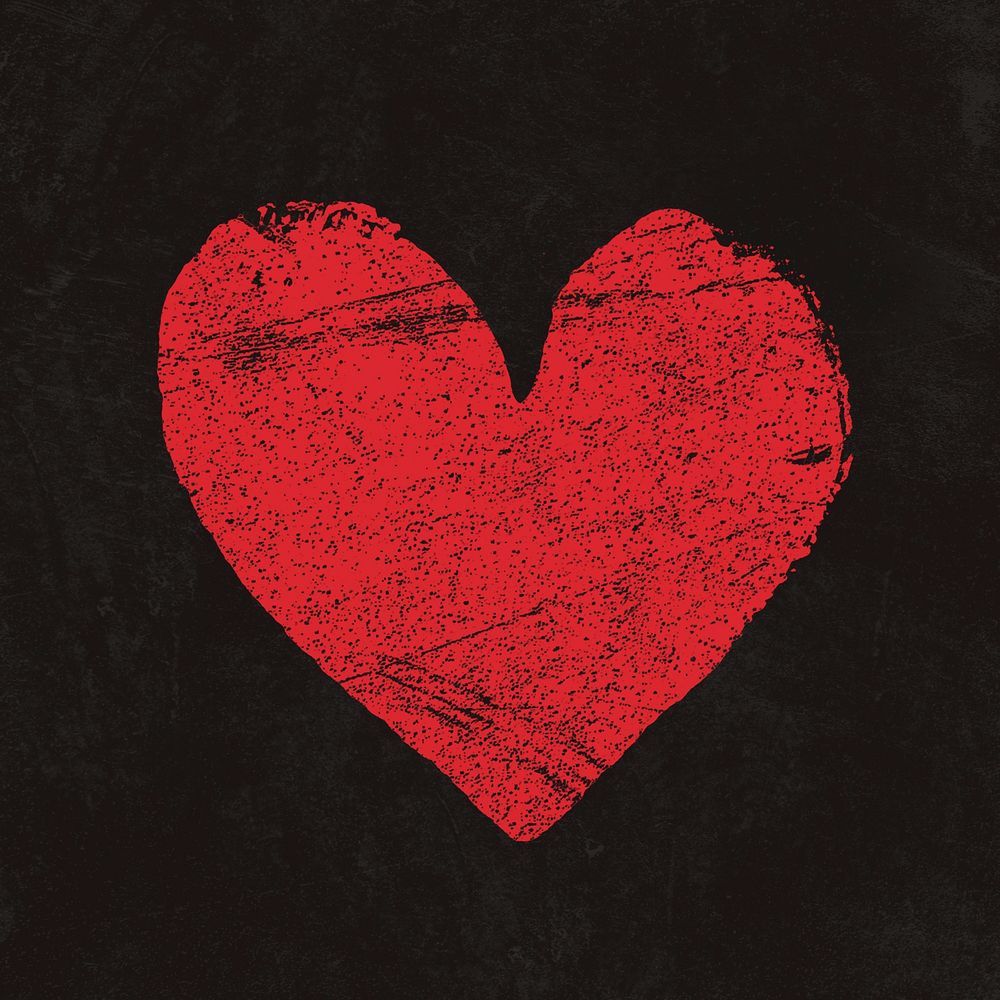 Red heart sticker, black background psd