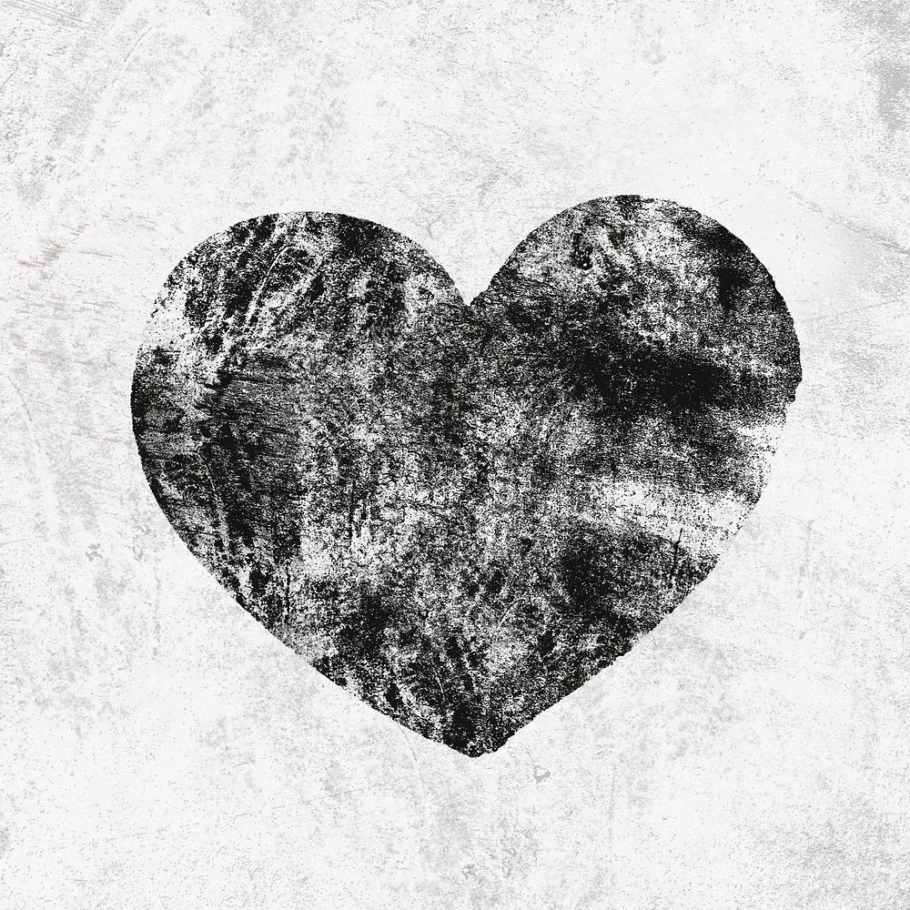Distressed heart sticker, black design psd