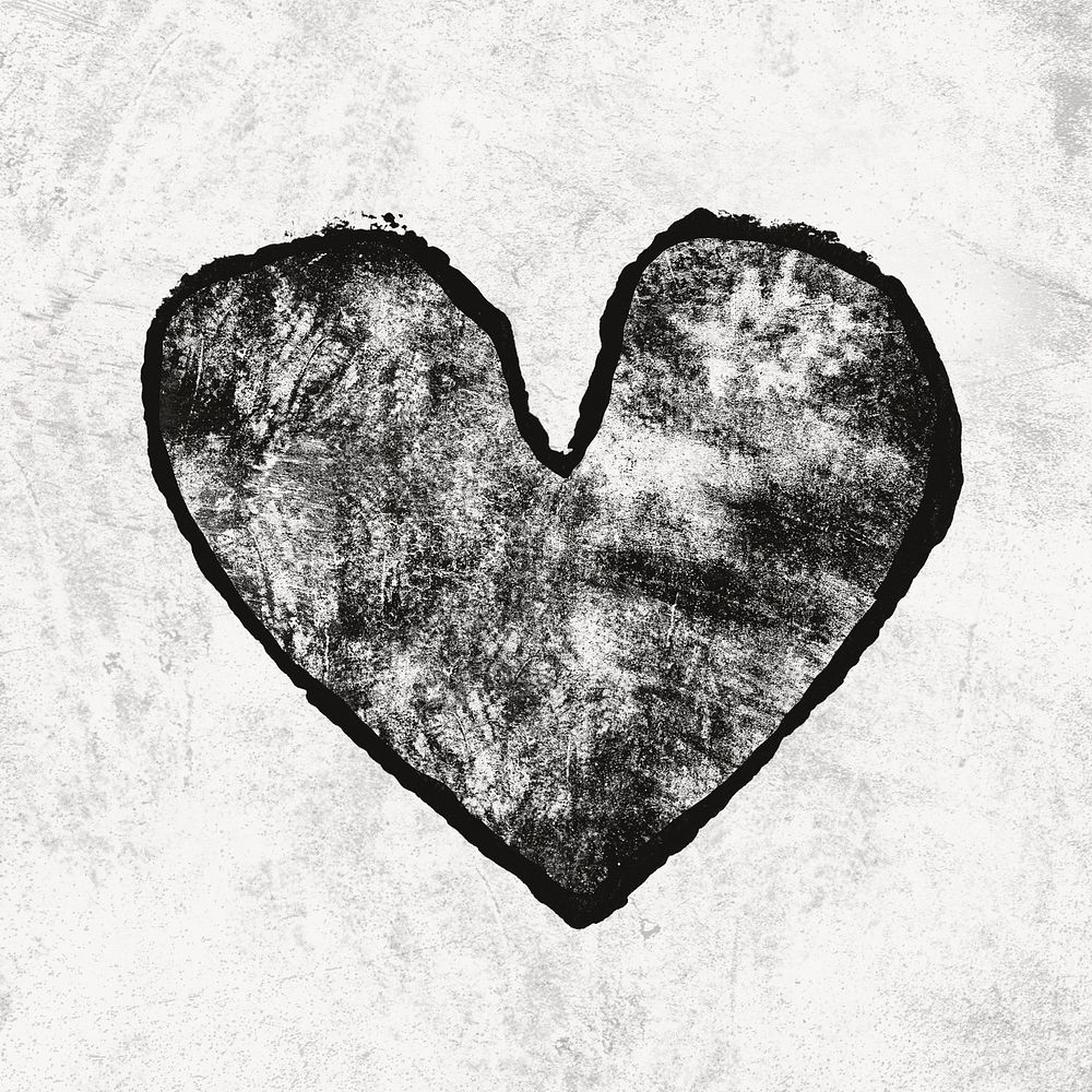 Distressed heart sticker, black design psd