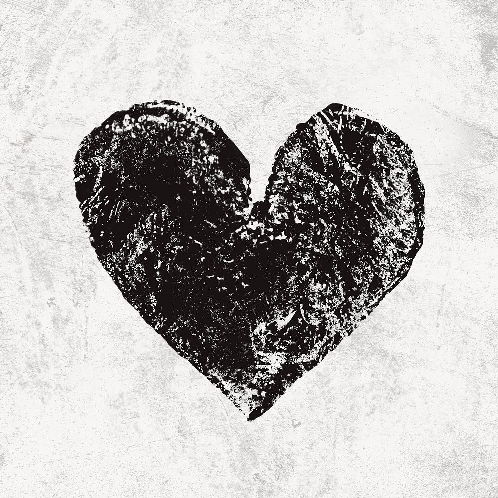 Distressed heart clipart, black design