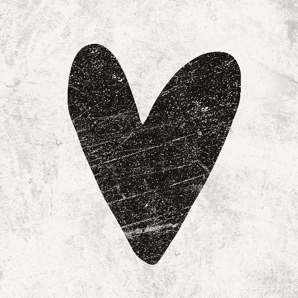 Black heart clipart, grunge background psd