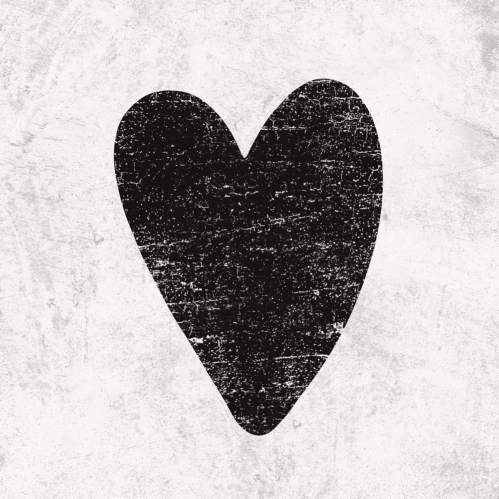 Black grunge heart clipart, dark design psd