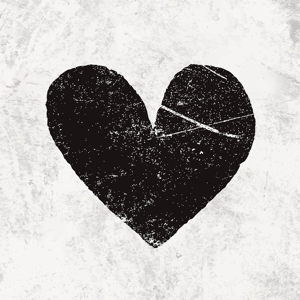 Black grunge heart clipart, dark design vector