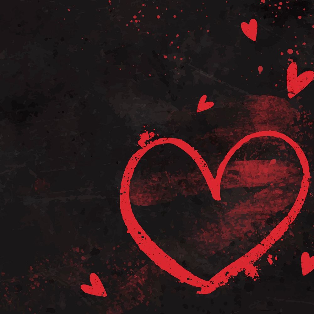 Black background, heart brush design vector