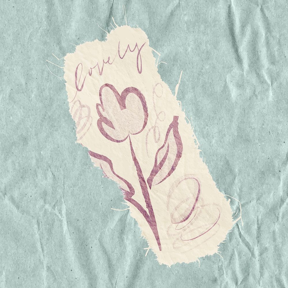 Tulip flower doodle sticker, ripped paper aesthetic vector