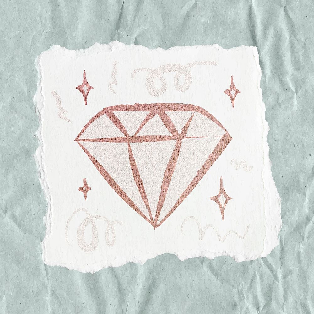 Diamond doodle sticker, ripped paper aesthetic vector