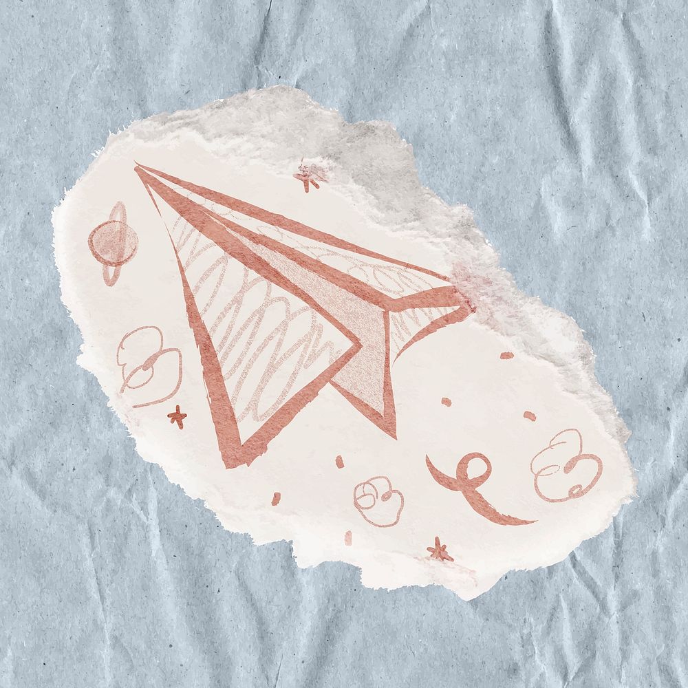 Paper plane doodle sticker, ripped paper aesthetic vector