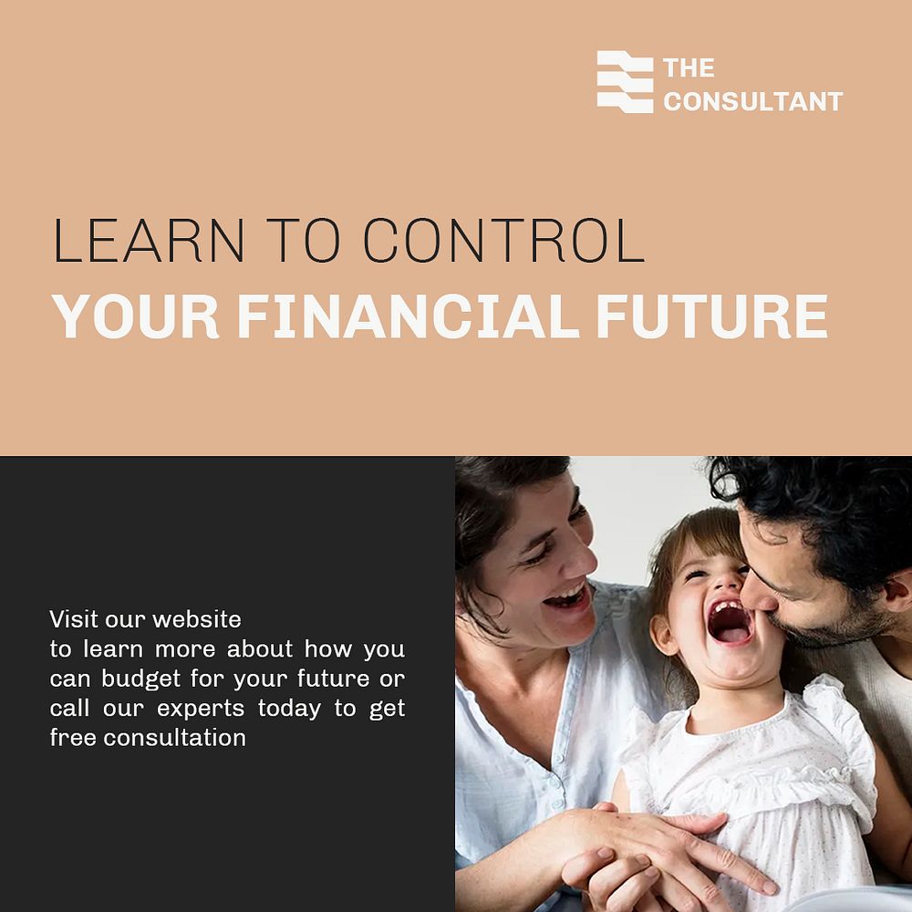 Family finance  Facebook post template, financial service, beige design psd