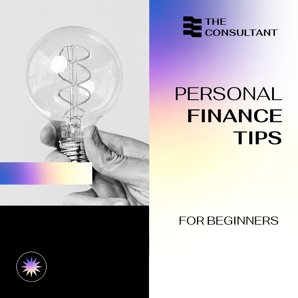 Finance tips Facebook ad template, financial service, purple gradient design psd