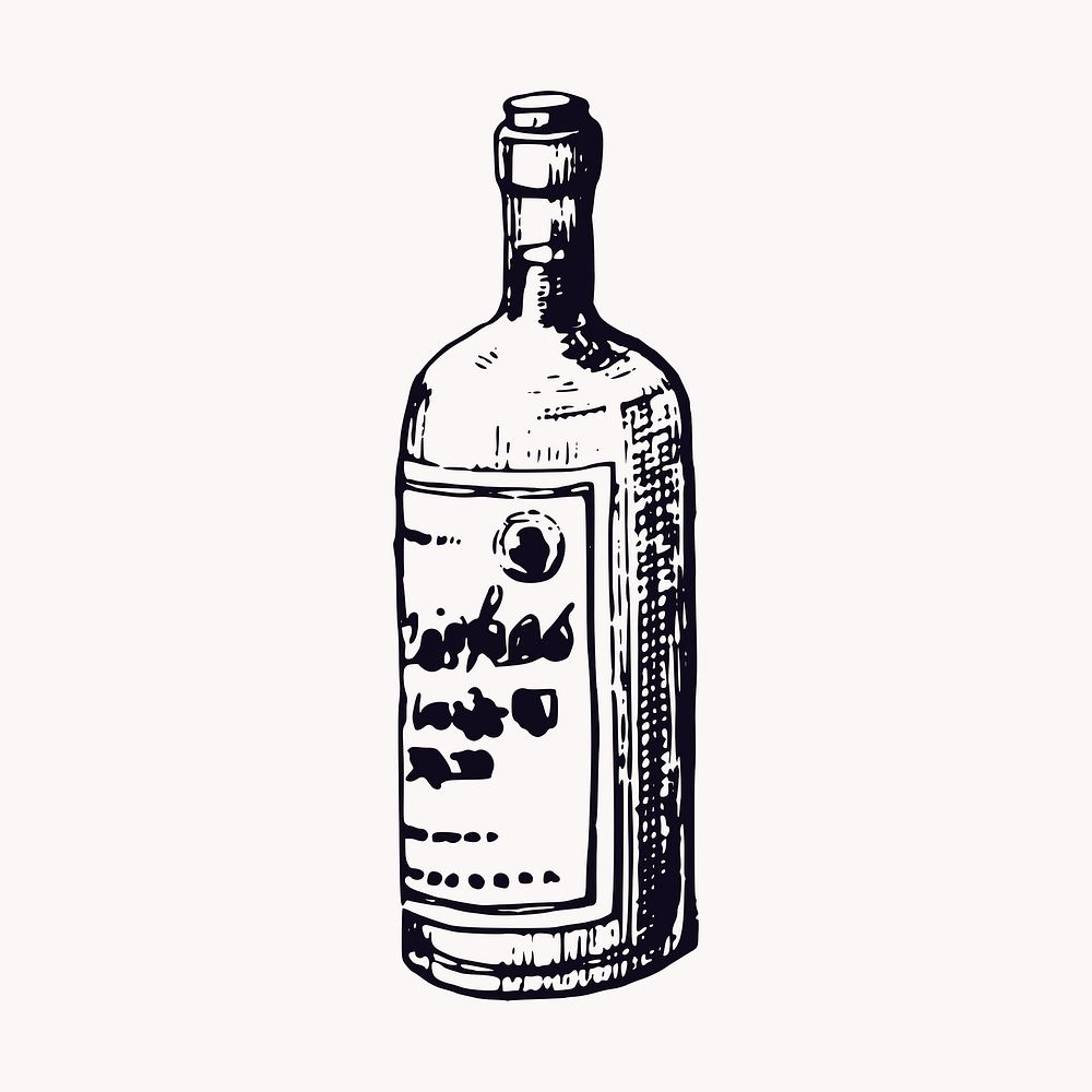 Bottle clipart, object vintage illustration vector. Free public domain CC0 image.