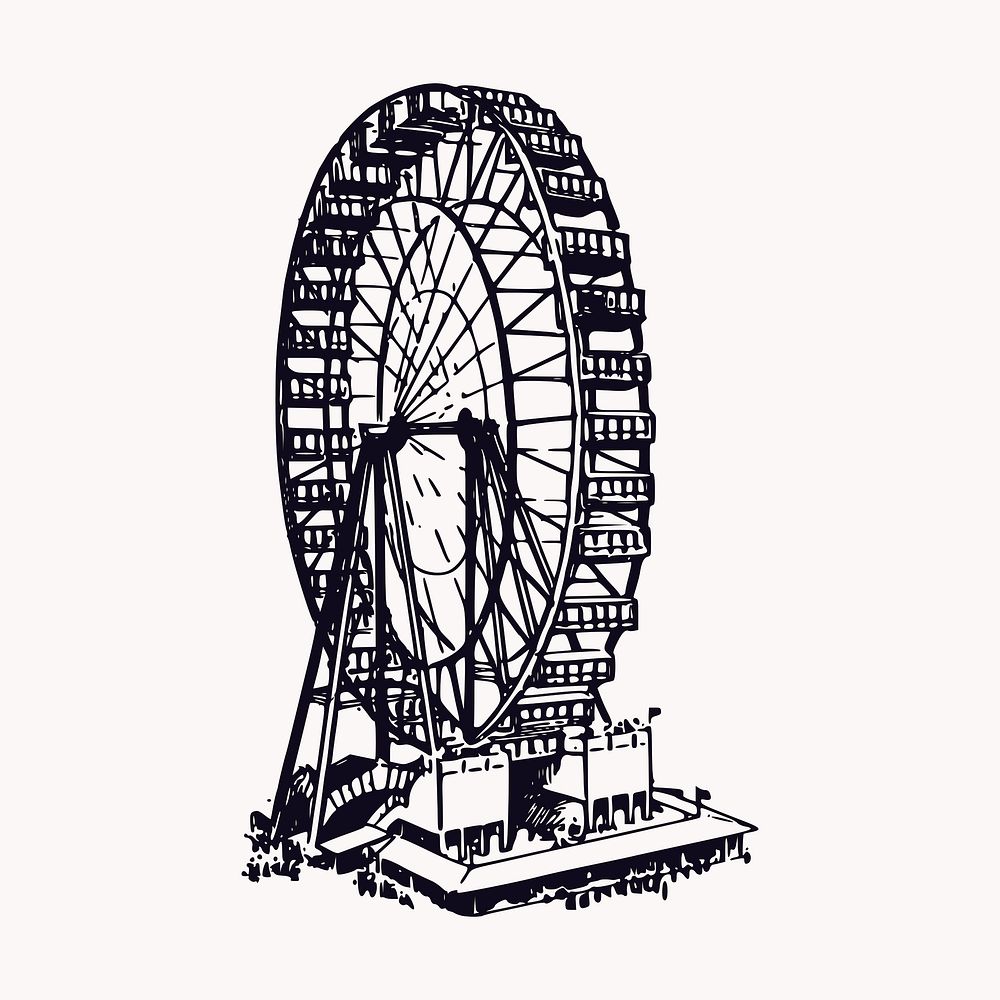 Ferris wheel clipart, amusement park ride vintage illustration vector. Free public domain CC0 image.