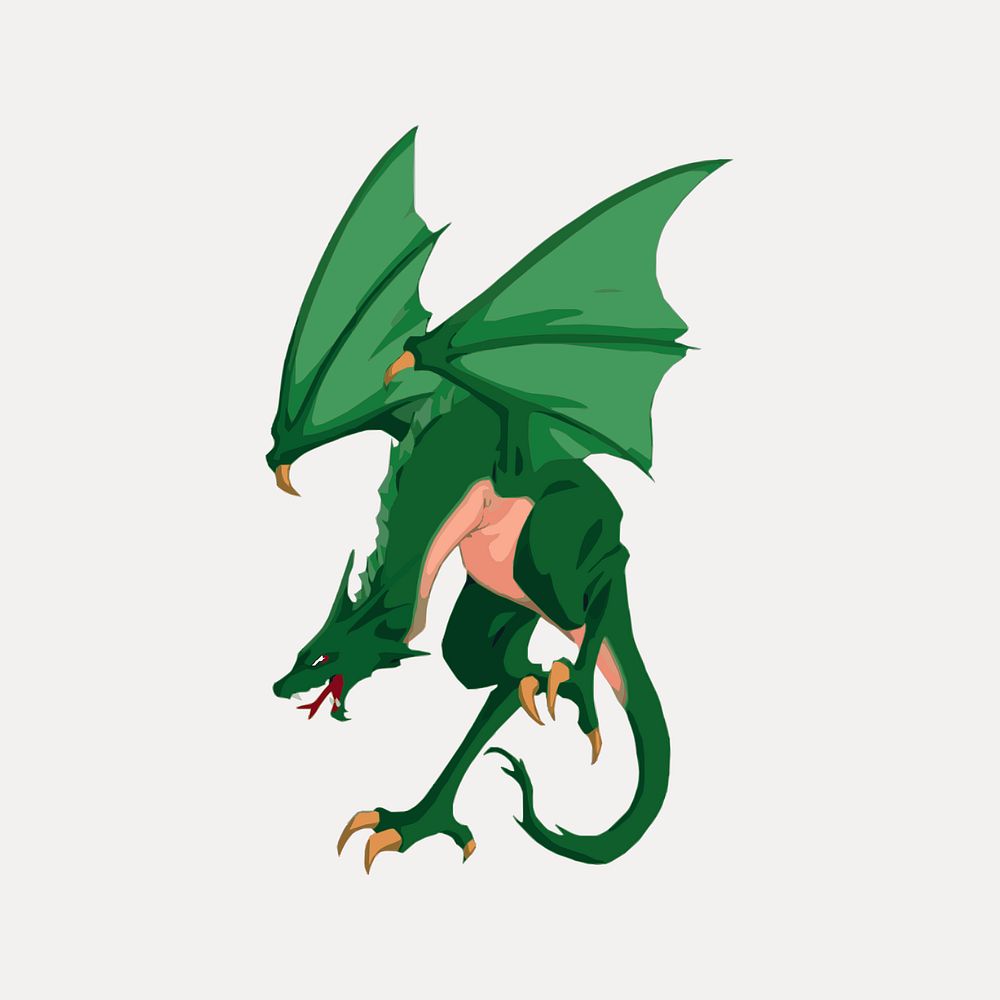 Green dragon clipart, mythical creature illustration vector. Free public domain CC0 image.