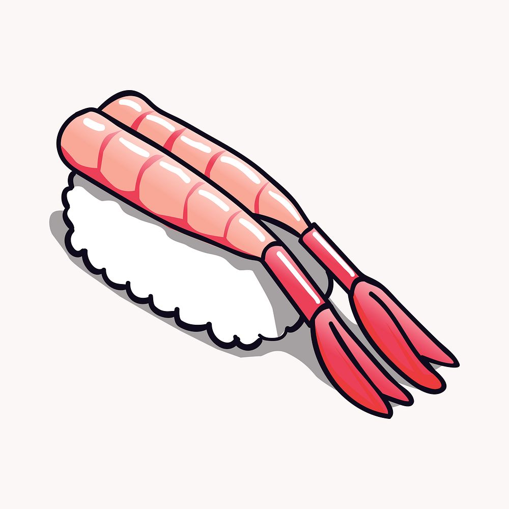 Sweet shrimp sushi sticker, Japanese food illustration vector. Free public domain CC0 image.
