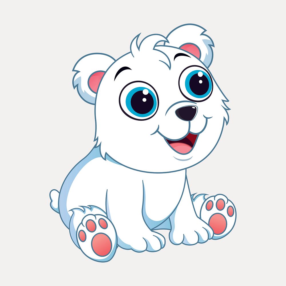 Baby polar bear clipart, animal cartoon illustration vector. Free public domain CC0 image.