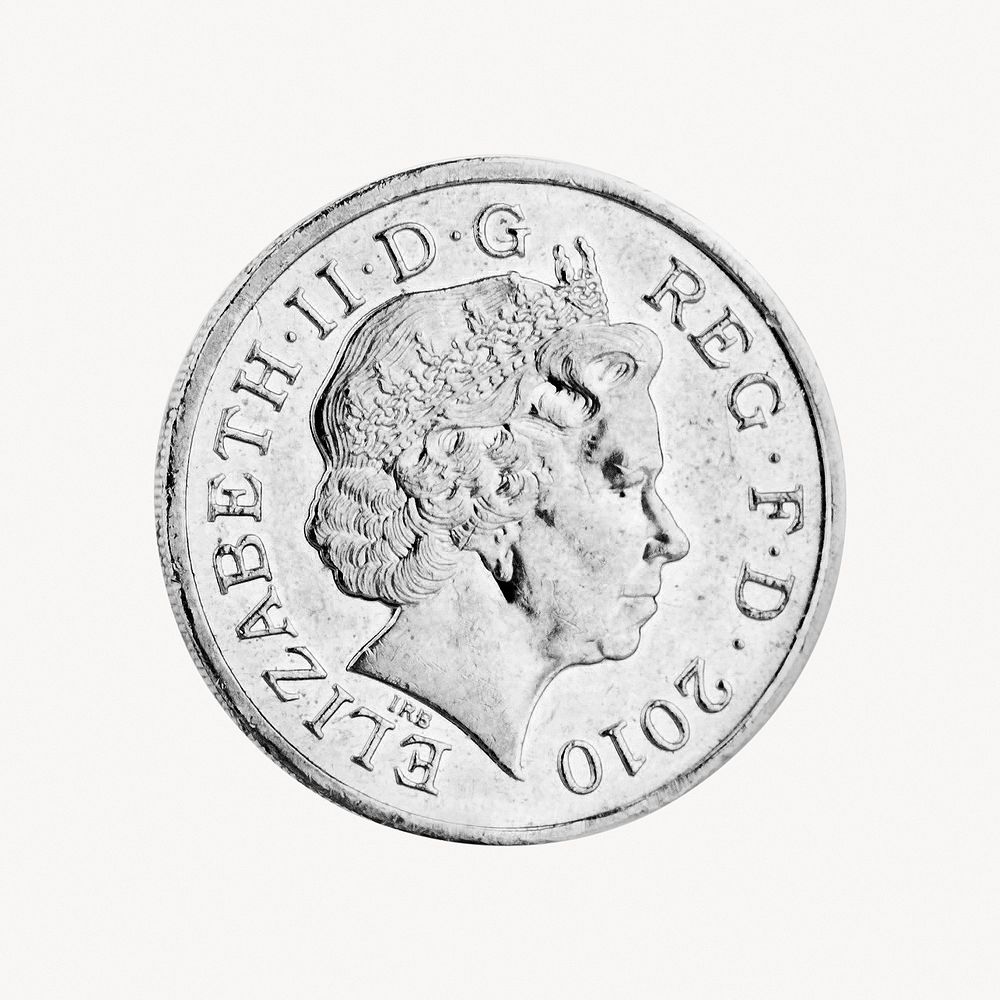 UK ten pence, silver coin money isolated image on white background. Location unknown, 4 MAY 2017.