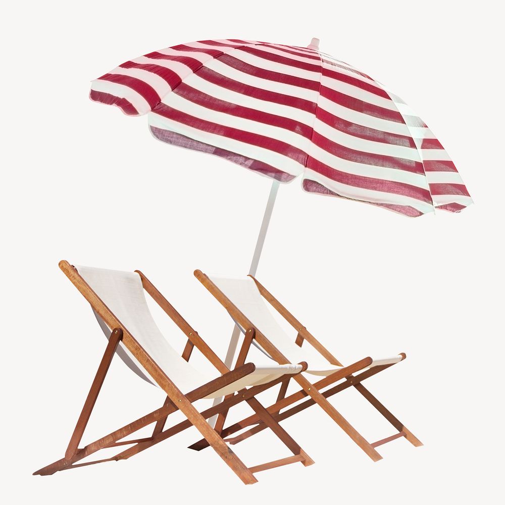 Beach chairs with umbrella, summer vacation psd