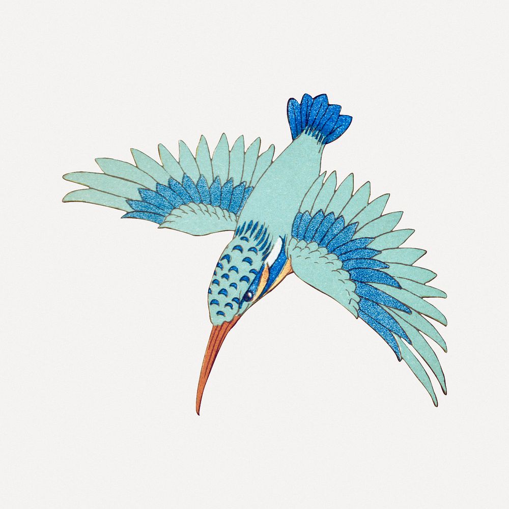 Kingfisher bird sticker, vintage animal illustration psd