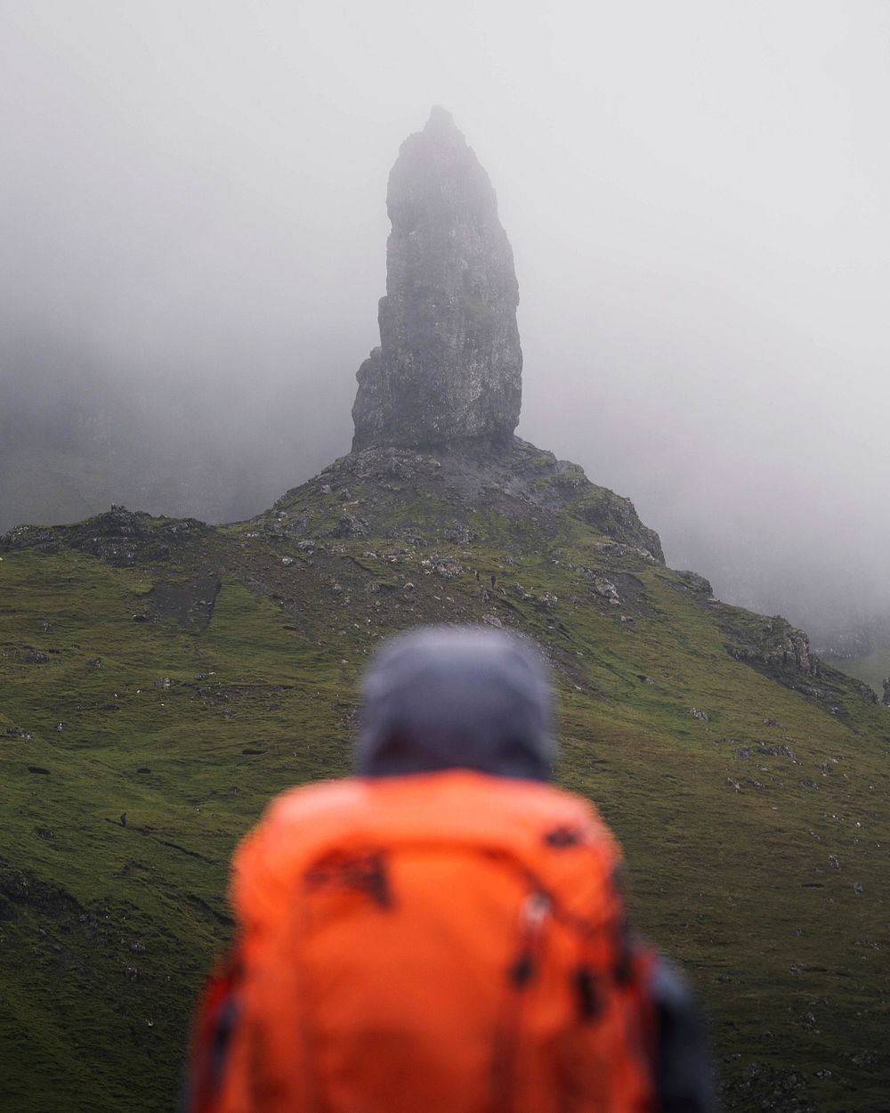 Hiker at The Storr on Isle of Skye, Scotland