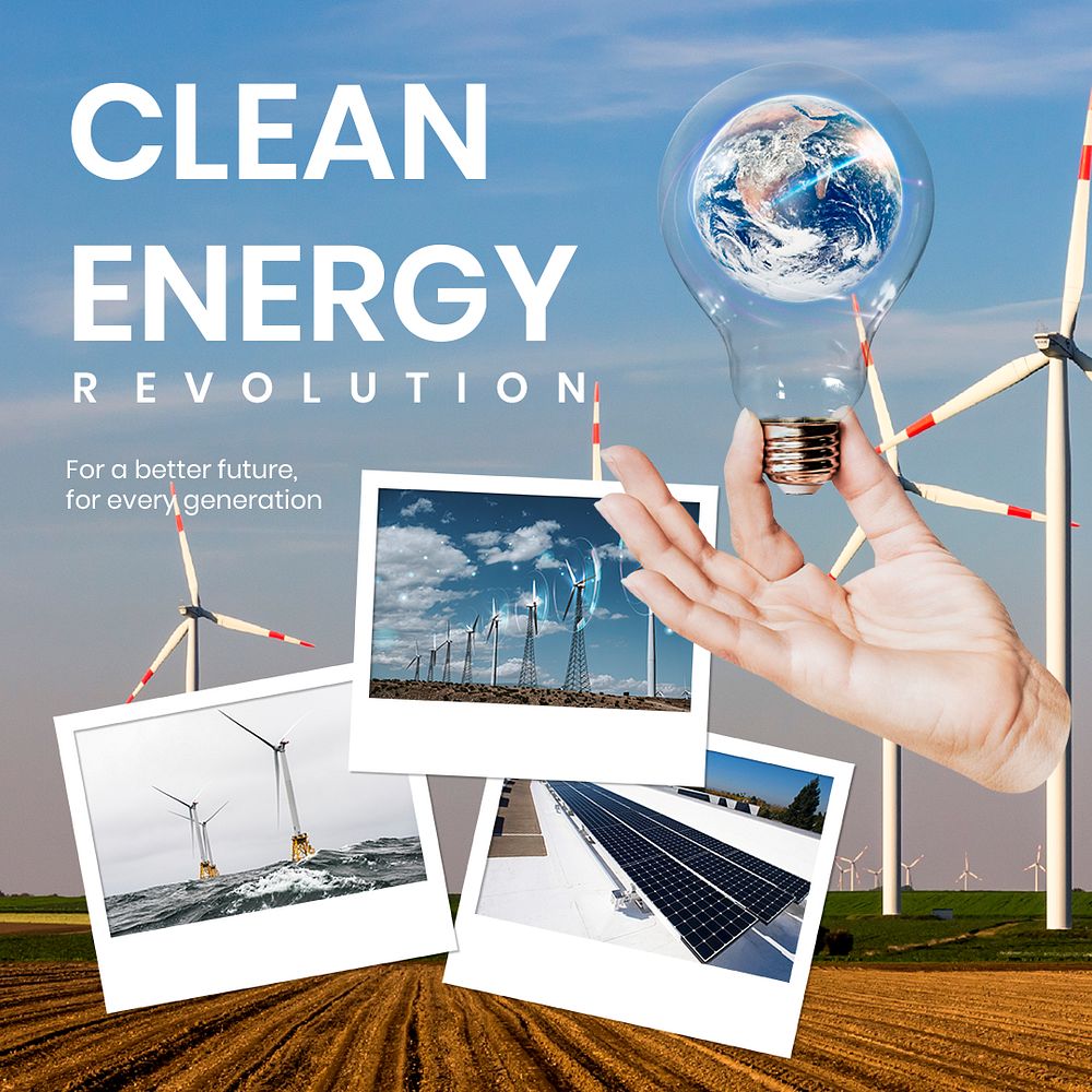Clean energy Instagram post template, editable text psd