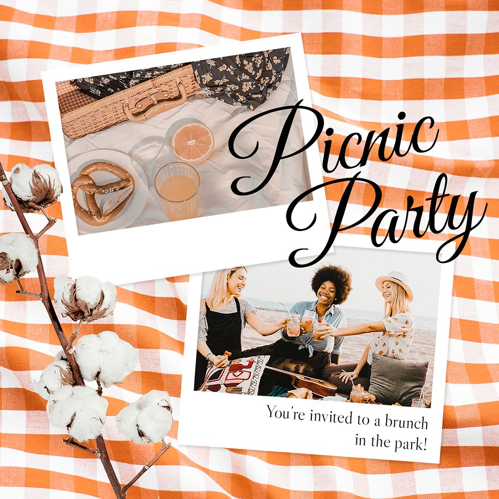 Picnic event Instagram post template, editable text psd