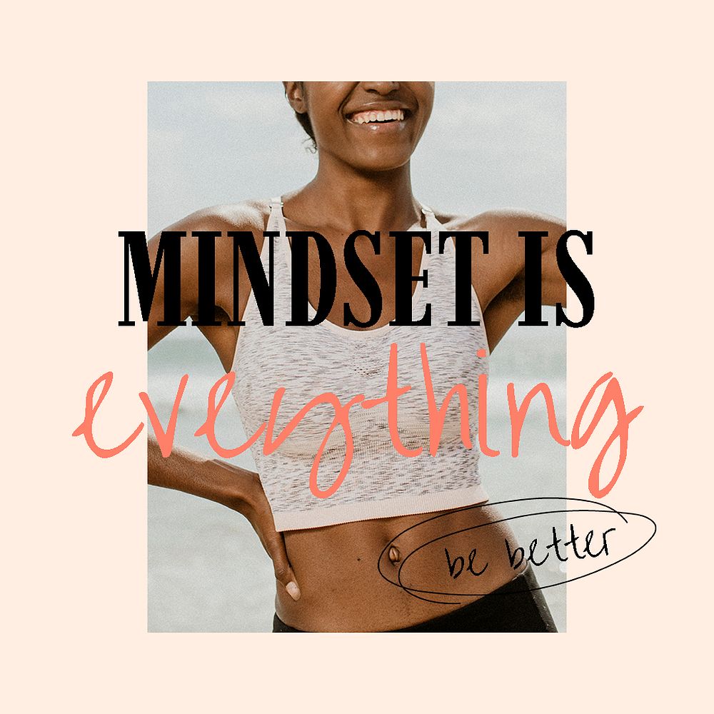 Wellness aesthetic Instagram post template, mindset is everything quote psd