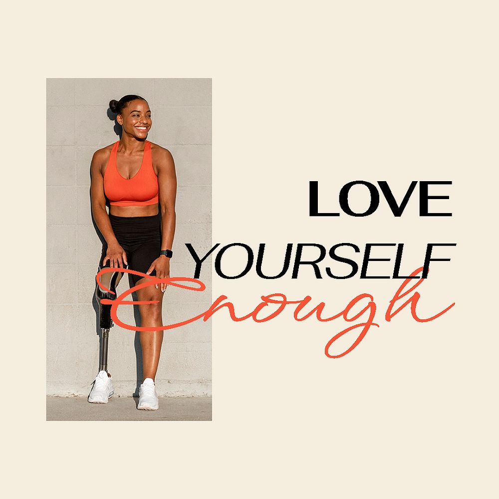Love yourself Instagram post template, sports wellness aesthetic psd