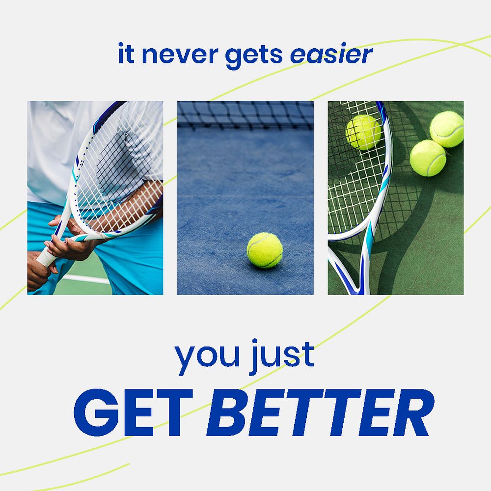 Motivational sports Instagram post template, tennis photo psd