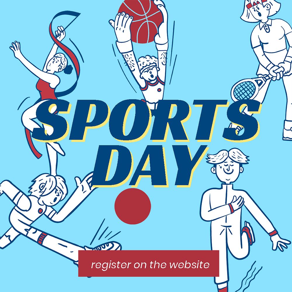 Sports day Instagram post template, cute athlete illustration psd