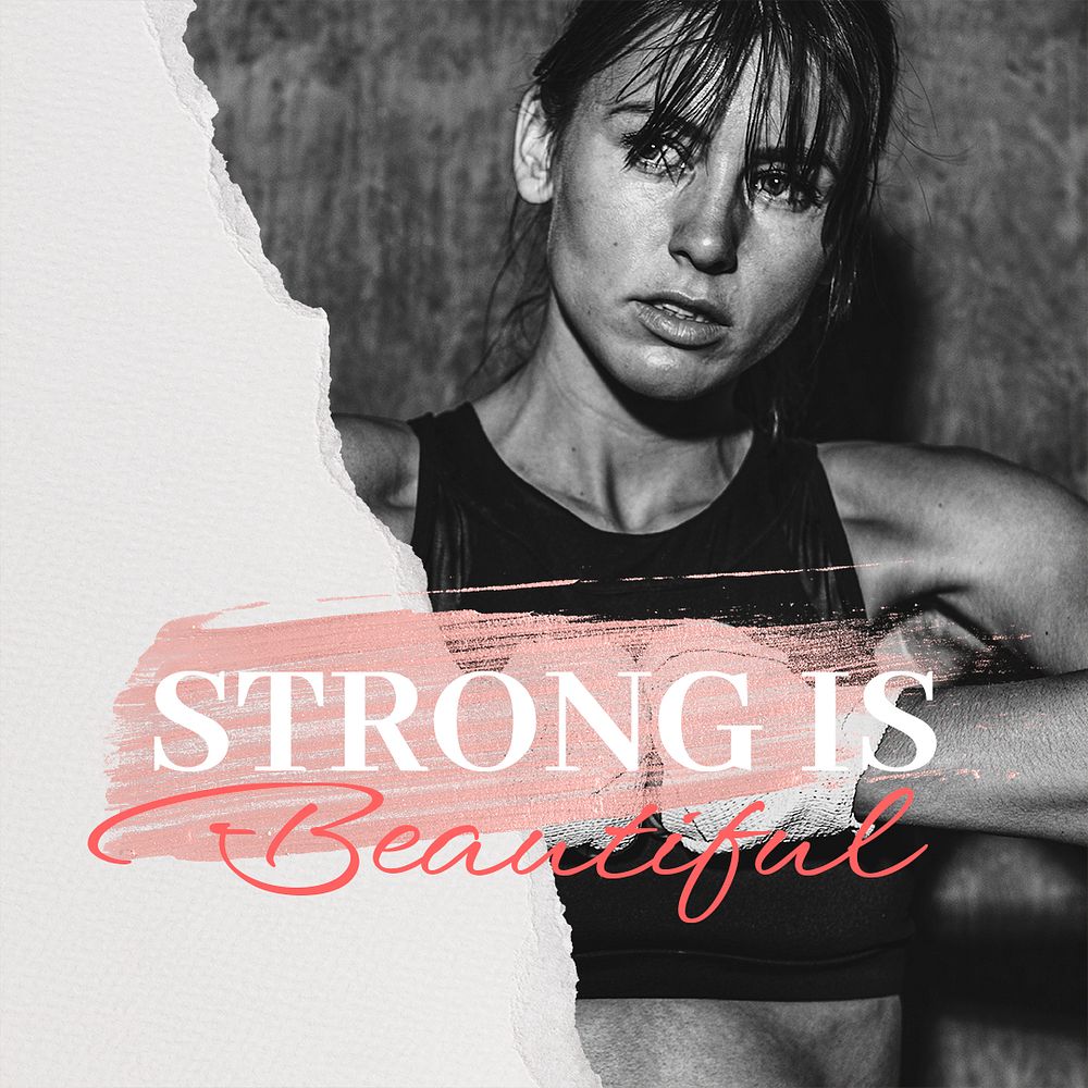 Strong woman Instagram post template, sports aesthetic design psd