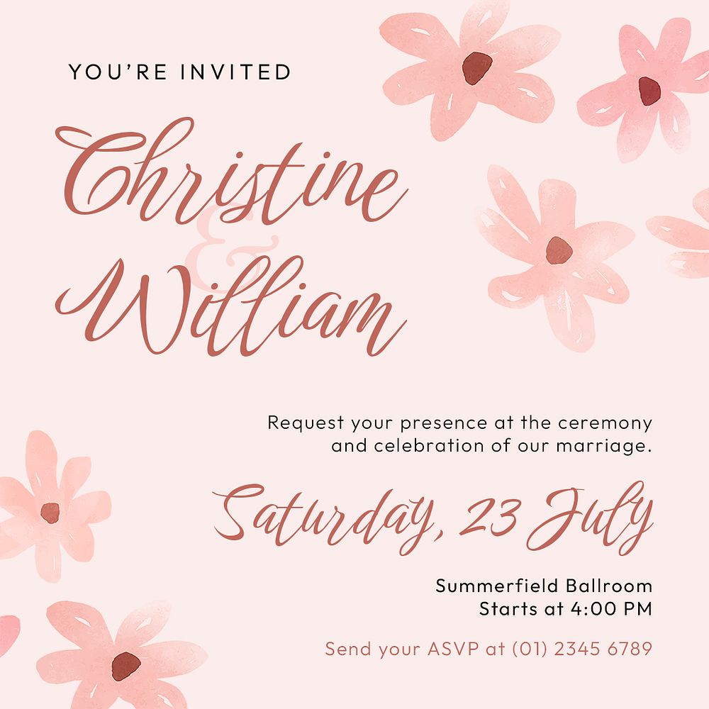 Floral wedding Instagram post template, | Premium PSD Template - rawpixel